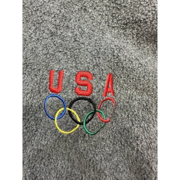 USA Olympic Gray Fleece Zip Up Jacket Pockets Size Large Made In USA Logo Rings - Picture 1 of 6